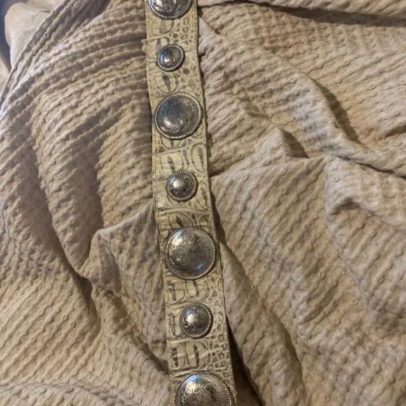 MZ of New York Top Grain Statement Silver Studded Beige Belt - Picture 2 of 4